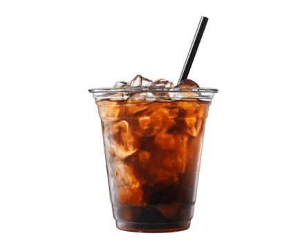 Refreshing Iced coffee cafe Americano in a take out to go cup isolated on a transparent background