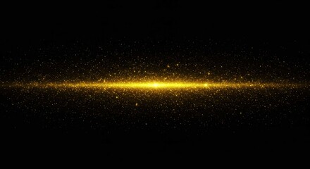 Golden glowing light streak on a black background with bokeh effect.