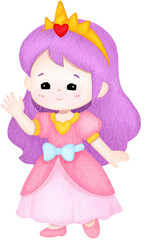 watercolor princess pink dress purple hair