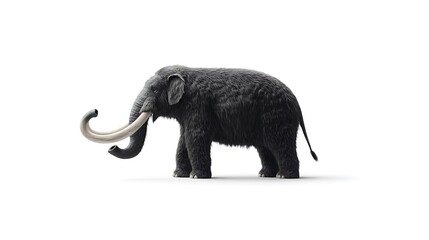 Obraz premium A majestic woolly mammoth walking gracefully against a bright white background in a digital photo.