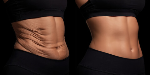 fitness-focused image of woman's abdomen before and after training program