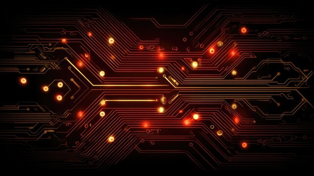 Abstract circuit board, glowing orange/red