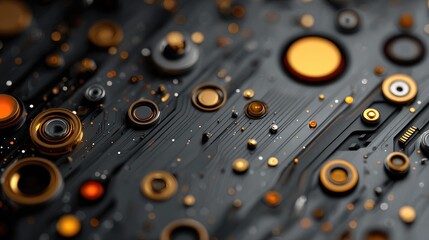 Close-up of a futuristic circuit board with metallic components