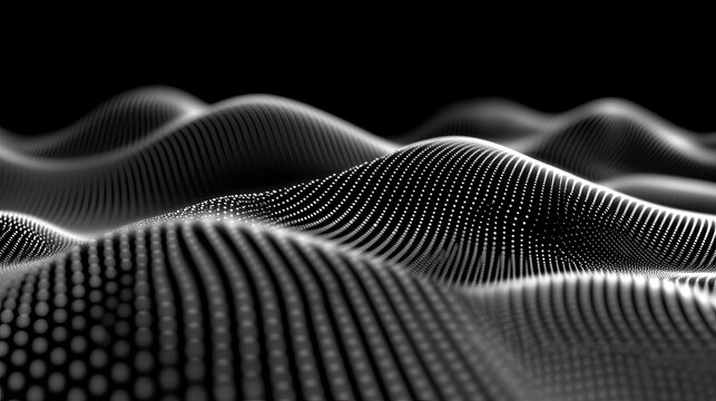 Abstract digital landscape with wavy lines and dots
