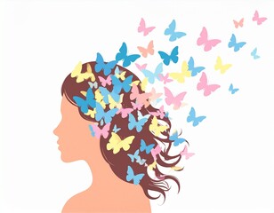 Female silhouette with butterflies, representing freedom, empowerment, and new beginnings. Generated image
