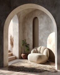 Cozy modern interior with plush chair and natural light for home design inspiration