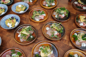 legant Appetizers on Wooden Table – Fine Event Finger Food