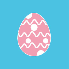 Easter egg is decorated with large white polka dots and two horizontal white zigzag lines wrapping around it. Vector icon. editable Ai file