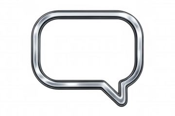 Shiny chrome speech bubble with transparent background, ideal for representing communication, messages, and online conversations