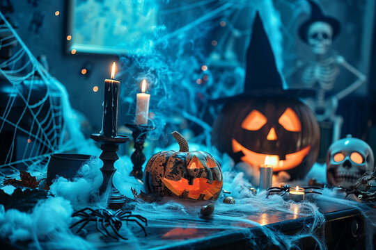 AI generated picture of a halloween scary person in costume celebrate party