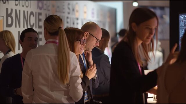 Engagement with advanced technology at a science exhibition in a bustling convention center