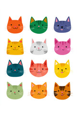Obraz premium Set of colorful hand-drawn cats in playful poses and various styles. 
