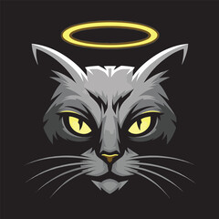Cat with a halo and a simple bad kitty. Good and evil vector illustration design