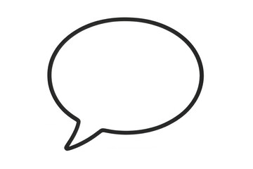 Speech bubble icon in black linear design, symbolizing interpersonal communication on clear transparent backdrop