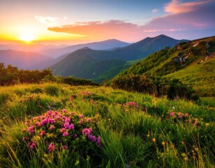 Obraz premium Mountain meadow at sunset (3)