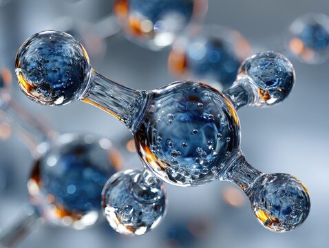 3D model of translucent blue atoms