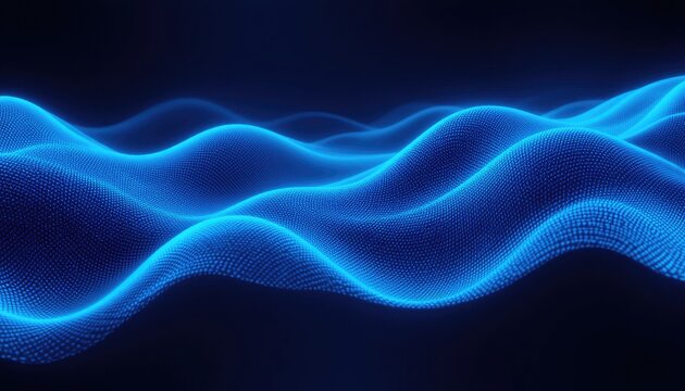 Captivating abstract blue waveform of glowing digital particles creating a mesmerizing futuristic landscape that evokes innovation and cutting-edge technology