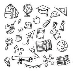 Hand-Drawn School and Education Line Art Icon Set