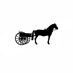 Silhouette of a horse pulling a cart in side view