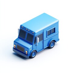 3D isometric rendering of a bright blue delivery van