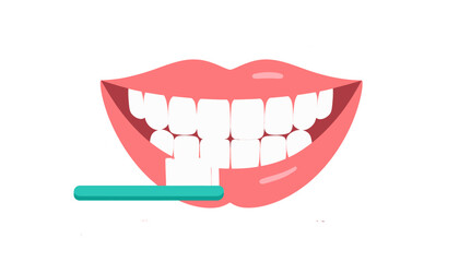 Brushing teeth with a toothbrush for a healthy white smile. Dental hygiene concept illustration.