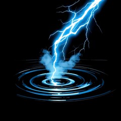 Serene Surge: Cinematic ASMR Lightning Strike on Still Water - Electric Blue Glow with Mist Ripples on Pure Black Background | 8K Ultra Realistic