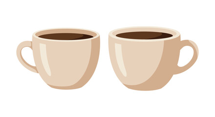 Two Beige Mugs of Coffee or Tea Side by Side Illustration