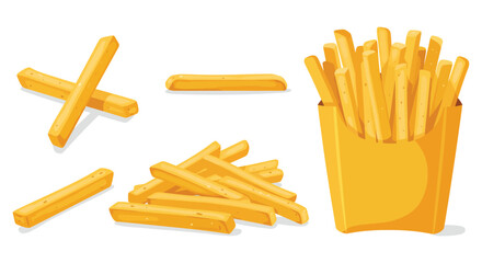 French Fries Illustration Set Crispy Golden Potatoes in Various Arrangements
