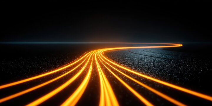 Abstract highway with glowing orange light trails - Powered by Adobe