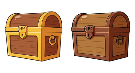 Two cartoon treasure chests one with gold trim isolated on white