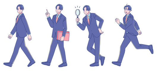 元気なアニメ調の男子生徒　ブレザー制服　全身