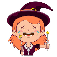 witch holding magic wand crying face cartoon cute