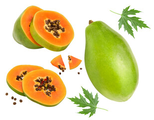 sliced ripe papaya fruit isolated on white background. exotic fruit. clipping path