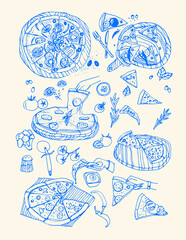 Pizza Menu Doodle Slices Whole Pies and Ingredients