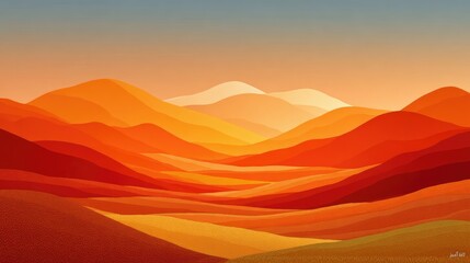Obraz premium Warm sunset over stylized mountains