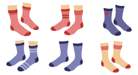 Collection of Colorful Socks in Various Designs Isolated on White Background