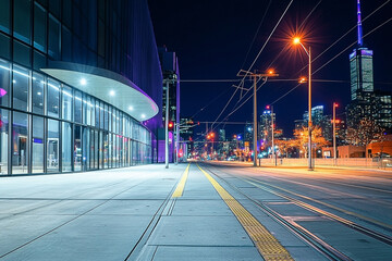 Silent night in the city lights on a modern street, cityscape architecture