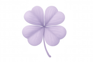Purple four-leaf clover with visible veins representing luck and fortune on a transparent background