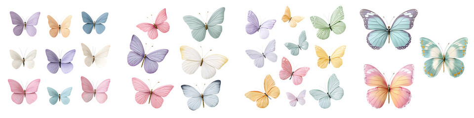 Obraz premium Pastel Butterfly Collection Isolated on White Background - Stock Image