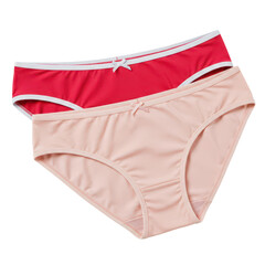 Two Pairs of Women's Underwear: Red and Peach Hipster Panties Isolated on Transparent Background