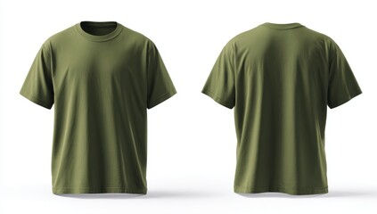 Olive Green T Shirt Front and Back View in Studio
