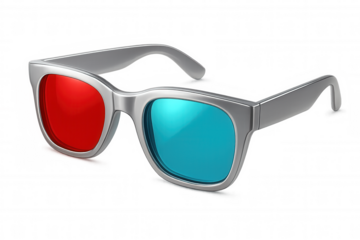 Modern 3d glasses with red and cyan lenses are showcased against a transparent background, ready to elevate any viewing experience