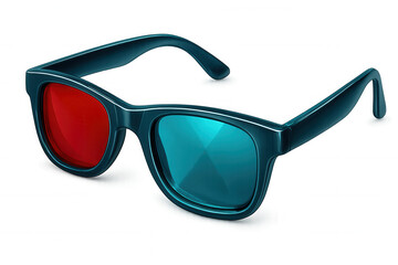 3d glasses featuring red and cyan lenses resting on transparent surface, providing immersive visual enhancement for cinematic viewing