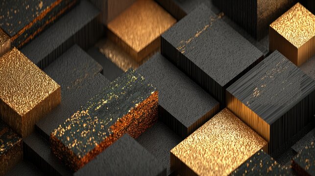 Abstract geometric pattern of black and gold cubes