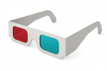 3d glasses with red and cyan lenses are ready for viewing stereoscopic content, placed on a transparent background