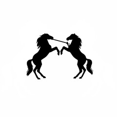 Two horses playing in silhouette front view