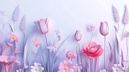 Elegant floral photo featuring paper cut flowers in various shades of pink and purple color tones