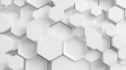 Fototapeta premium Abstract background of white hexagonal shapes, creating a geometric pattern and texture.
