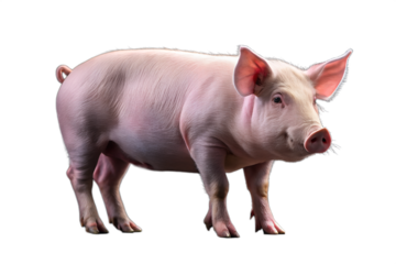 Pink Pig Standing Profile View on Transparent Background