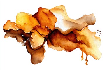 Abstract watercolor painting of flowing, organic shapes in shades of amber and brown